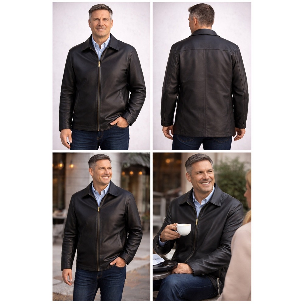 Sonoma Leather Jacket Mens Medium‎ Brown Zip Front Lined Classic Outerwear